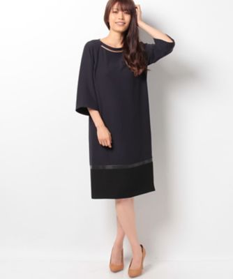 ＜レリアン プラスハウス＞ 大きいサイズ バイカラーワンピース ネービーブルー 【三越・伊勢丹/公式】