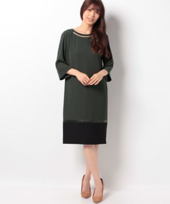 ＜レリアン/Leilian＞ バイカラーワンピース ダークグリーン 【三越・伊勢丹/公式】