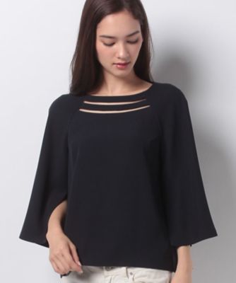 ＜レリアン プラスハウス＞ 大きいサイズ シースルーネックブラウス ネービーブルー 【三越・伊勢丹/公式】