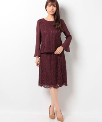 ＜レリアン/Leilian＞ レースセットアップ ワイン 【三越・伊勢丹/公式】