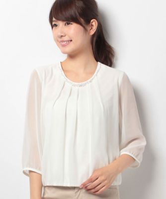 ＜レリアン/Leilian＞ ネックビジューブラウス アイボリー 【三越・伊勢丹/公式】