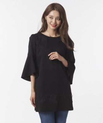 ＜ローズティアラL＞ 大きいサイズ 配色レース使いポンチチュニックワンピース クロ 【三越・伊勢丹/公式】