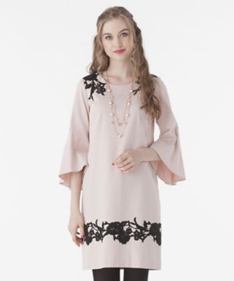 ＜ローズティアラL＞ 大きいサイズ 配色レース使いポンチチュニックワンピース ピンク 【三越・伊勢丹/公式】