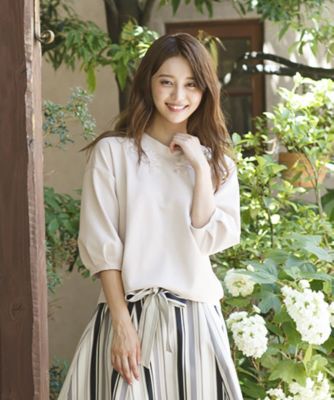 ＜ローズティアラL＞ 大きいサイズ フラワー刺繍使いミラノリブトップス ベージュ 【三越・伊勢丹/公式】