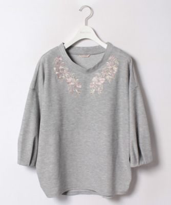 ＜ローズティアラL＞ 大きいサイズ フラワー刺繍使いミラノリブトップス グレー 【三越・伊勢丹/公式】
