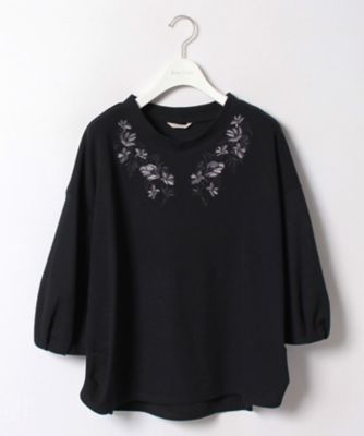 ＜ローズティアラL＞ 大きいサイズ フラワー刺繍使いミラノリブトップス ネービーブルー 【三越・伊勢丹/公式】
