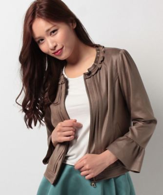 ＜ローズティアラ＞ フレアスリーブレザー調ジャケット ミドリ 【三越・伊勢丹/公式】