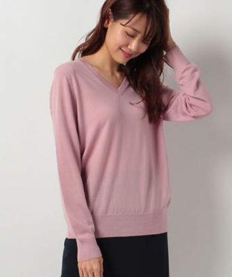 ＜レリアン/Leilian＞ Vネックウールニット ピンク 【三越・伊勢丹/公式】