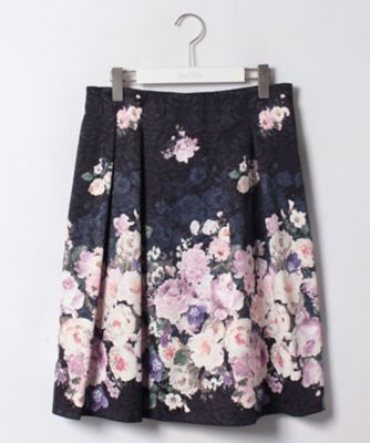 ＜ローズティアラL＞ 大きいサイズ シャドーフラワープリントスカート ネービーブルー 【三越・伊勢丹/公式】