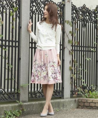 ＜ローズティアラL＞ 大きいサイズ シャドーフラワープリントスカート ピンク 【三越・伊勢丹/公式】