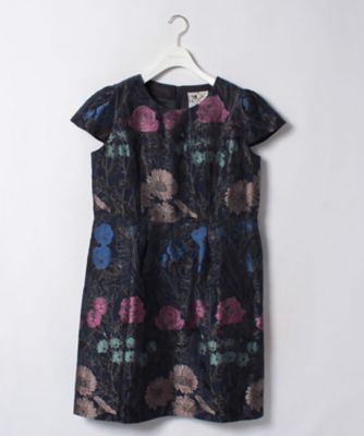 ＜ローズティアラL＞ 大きいサイズ ボタニカルフラワージャガードワンピース ネービーブルー 【三越・伊勢丹/公式】