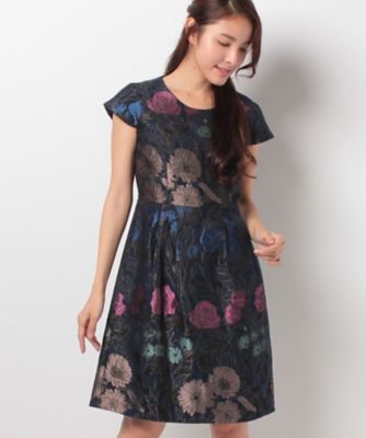 ＜ローズティアラ＞ ボタニカルフラワージャガードワンピース ネービーブルー 【三越・伊勢丹/公式】