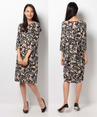 ＜レリアン/Leilian＞ バックタックフラワーワンピース クロ 【三越・伊勢丹/公式】