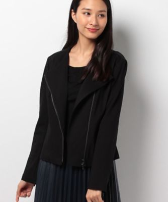 ＜レリアン/Leilian＞ ライダース風ノーカラージャケット クロ 【三越・伊勢丹/公式】