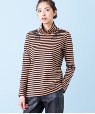 ＜レリアン/Leilian＞ 【BALMAIN】ハイネックボーダーカットソー チャイロ 【三越・伊勢丹/公式】