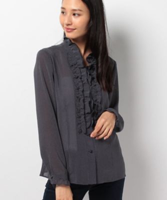 ＜レリアン/Leilian＞ フロントフリルブラウス ネービーブルー 【三越・伊勢丹/公式】