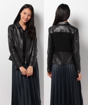 ＜レリアン/Leilian＞ バック切替フェイクレザージャケット クロ 【三越・伊勢丹/公式】