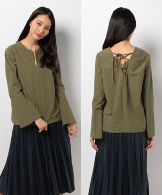 ＜レリアン/Leilian＞ キーネックフレアスリーブブラウス ミドリ 【三越・伊勢丹/公式】