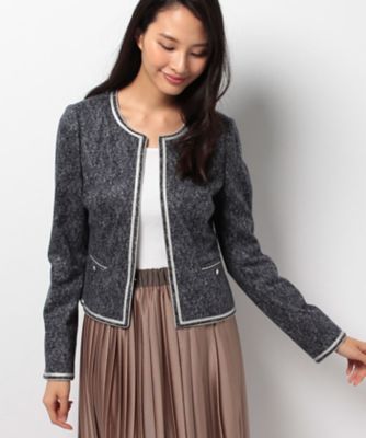 ＜レリアン/Leilian＞ ラメテープノーカラージャケット ネービーブルー 【三越・伊勢丹/公式】