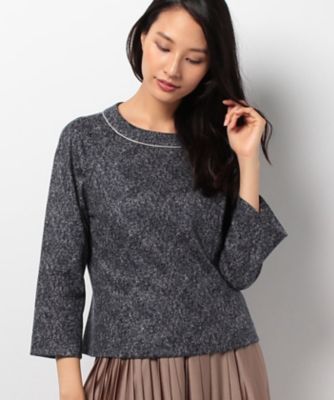 ＜レリアン/Leilian＞ ラメテープネックラインラグランブラウス ネービーブルー 【三越・伊勢丹/公式】