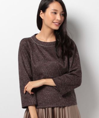 ＜レリアン/Leilian＞ ラメテープネックラインラグランブラウス ワイン 【三越・伊勢丹/公式】