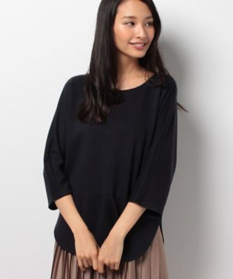 ＜レリアン/Leilian＞ ラウンドヘムクルーネックブラウス ネービーブルー 【三越・伊勢丹/公式】