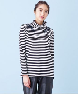 ＜レリアン プラスハウス＞ 大きいサイズ 【BALMAIN】ハイネックボーダーカットソー アイボリー 【三越・伊勢丹/公式】