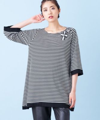 ＜レリアン/Leilian＞ 【BALMAIN】ボーダーカットソーチュニック アイボリー 【三越・伊勢丹/公式】