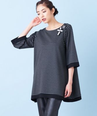 ＜レリアン/Leilian＞ 【BALMAIN】ボーダーカットソーチュニック ライトグレー 【三越・伊勢丹/公式】