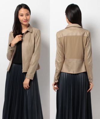 ＜レリアン プラスハウス＞ 大きいサイズ バック切替フェイクレザージャケット チャイロ 【三越・伊勢丹/公式】