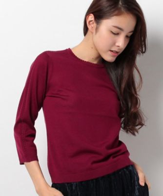 ＜レリアン プラスハウス＞ 大きいサイズ プチスカラネック七分袖ニット アカ 【三越・伊勢丹/公式】