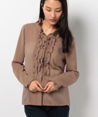 ＜レリアン プラスハウス＞ 大きいサイズ フロントフリルブラウス チャイロ 【三越・伊勢丹/公式】