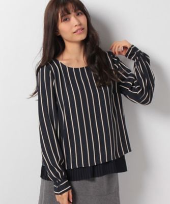 ＜レリアン プラスハウス＞ 大きいサイズ プリーツヘムブラウス ネービーブルー 【三越・伊勢丹/公式】