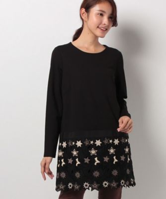 ＜レリアン プラスハウス＞ 大きいサイズ スター刺繍チュニックワンピース ライトグレー 【三越・伊勢丹/公式】