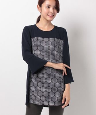 ＜レリアン プラスハウス＞ 大きいサイズ 千鳥格子柄チュニック丈ブラウス ネービーブルー 【三越・伊勢丹/公式】