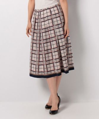 ＜レリアン プラスハウス＞ 大きいサイズ ベルトxワンちゃんチェック柄フレアスカート ベージュ 【三越・伊勢丹/公式】