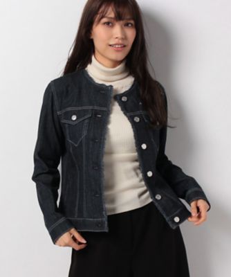 ＜レリアン/Leilian＞ フリンジノーカラーデニムジャケット ネービーブルー 【三越・伊勢丹/公式】