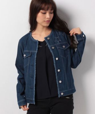＜レリアン プラスハウス＞ 大きいサイズ ノーカラーデニムジャケット アオ 【三越・伊勢丹/公式】