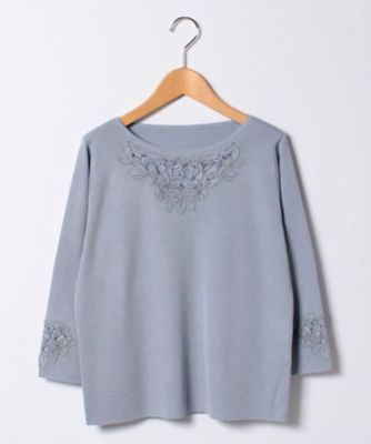 ＜レリアン プラスハウス＞ 大きいサイズ レース使いニット サックス 【三越・伊勢丹/公式】