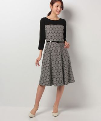 ＜レリアン/Leilian＞ 千鳥格子x無地切替ワンピース クロ 【三越・伊勢丹/公式】