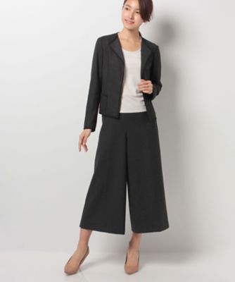 ＜レリアン/Leilian＞ チェック柄ノーカラーxクロップドパンツスーツ グレー 【三越・伊勢丹/公式】