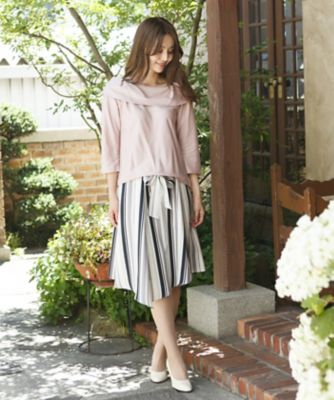 ＜ローズティアラL＞ 大きいサイズ リボンデザインオフショル風カットソートップス ピンク 【三越・伊勢丹/公式】