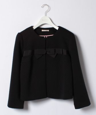 ＜ローズティアラL＞ 大きいサイズ キルティングジャガードニットノーカラージャケット クロ 【三越・伊勢丹/公式】