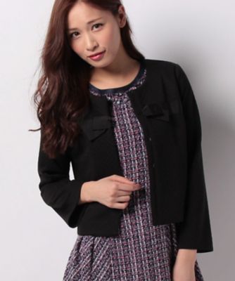 ＜ローズティアラ＞ キルティングジャガードニットノーカラージャケット クロ 【三越・伊勢丹/公式】