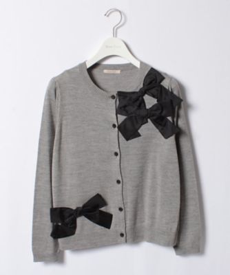 ＜ローズティアラL＞ 大きいサイズ リボンモチーフニットカーディガン グレー 【三越・伊勢丹/公式】