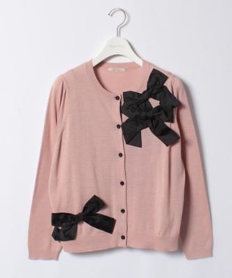 ＜ローズティアラL＞ 大きいサイズ リボンモチーフニットカーディガン ピンク 【三越・伊勢丹/公式】