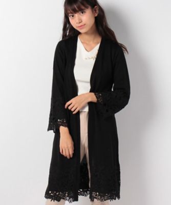 ＜ローズティアラ＞ 裾レースロングニットカーディガン クロ 【三越・伊勢丹/公式】