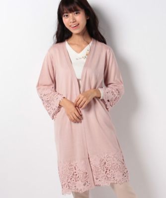 ＜ローズティアラ＞ 裾レースロングニットカーディガン ピンク 【三越・伊勢丹/公式】