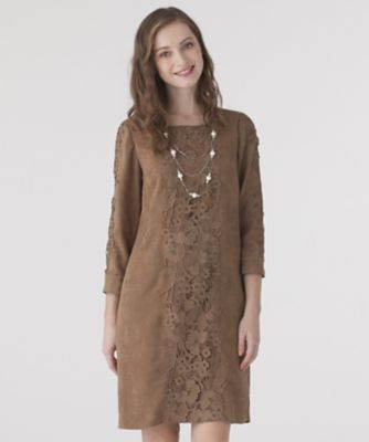 ＜ローズティアラ＞ フラワーレース使いスエードチュニックワンピース チャイロ 【三越・伊勢丹/公式】