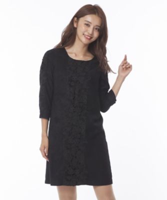 ＜ローズティアラ＞ フラワーレース使いスエードチュニックワンピース ネービーブルー 【三越・伊勢丹/公式】